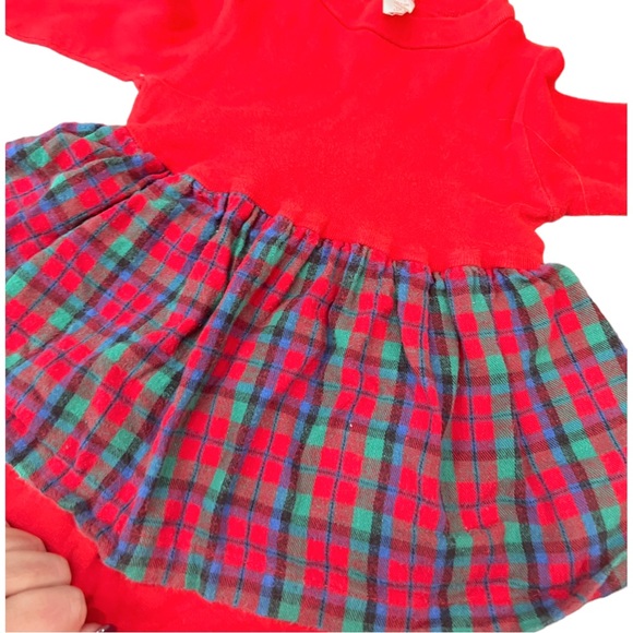 VTG 90's Echo Field Cottons L/S Red Onesie w/ Red Green Blue Plaid Skirt 18 mnth - Picture 2 of 4